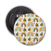 Cute Bumble Bee and Rainbows Pattern Button Flesopener (Voorkant)