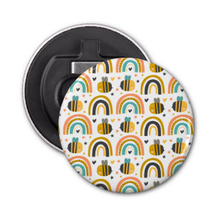 Cute Bumble Bee and Rainbows Pattern Button Flesopener