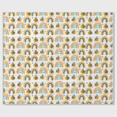 Cute Bumble Bee and Rainbows Pattern Cadeaupapier (Vlak)