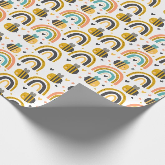 Cute Bumble Bee and Rainbows Pattern Cadeaupapier (Hoek)