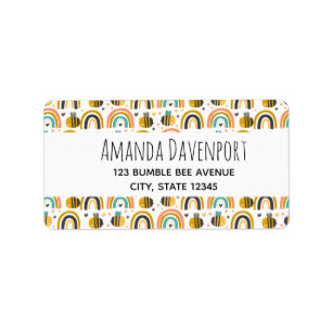 Cute Bumble Bee and Rainbows Pattern Etiket