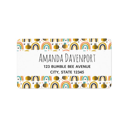 Cute Bumble Bee and Rainbows Pattern Etiket (Voorkant)