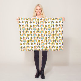 Cute Bumble Bee and Rainbows Pattern Fleece Deken