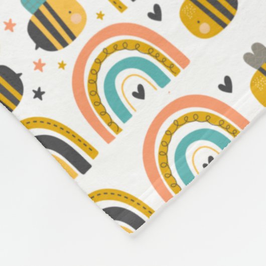 Cute Bumble Bee and Rainbows Pattern Fleece Deken (Hoek)