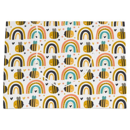 Cute Bumble Bee and Rainbows Pattern Groot Cadeauzakje (Voorkant)