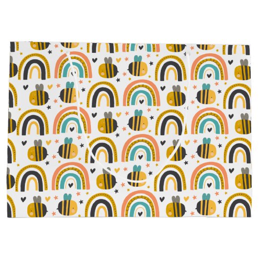 Cute Bumble Bee and Rainbows Pattern Groot Cadeauzakje (Achterkant)