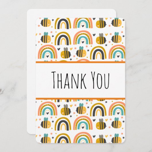 Cute Bumble Bee and Rainbows Pattern Hartelijk dan Bedankkaart (Voorkant / Achterkant)