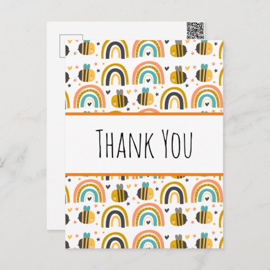 Cute Bumble Bee and Rainbows Pattern Hartelijk dan Briefkaart (Voorkant / Achterkant)