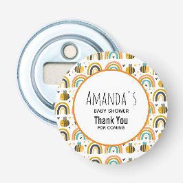 Cute Bumble Bee and Rainbows Pattern Hartelijk dan Button Flesopener