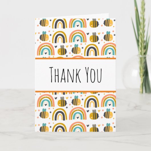 Cute Bumble Bee and Rainbows Pattern Hartelijk dan Kaart (Voorkant)