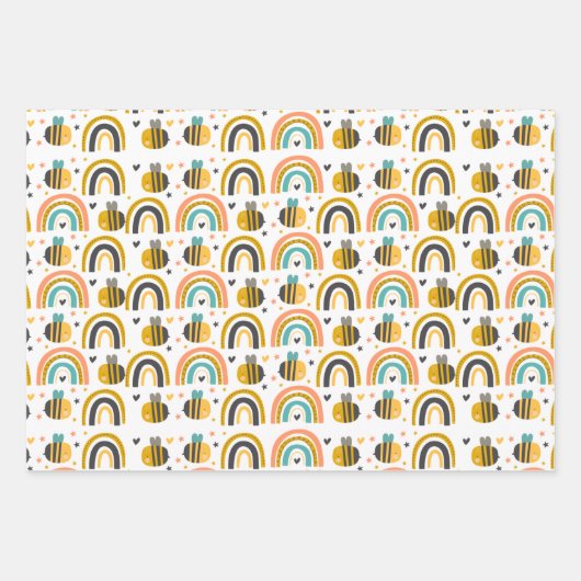 Cute Bumble Bee and Rainbows Pattern Inpakpapier Vel (Voorkant)