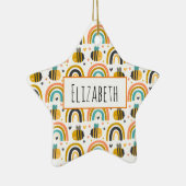 Cute Bumble Bee and Rainbows Pattern Keramisch Ornament (Rechts)