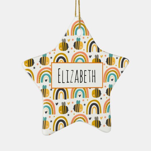 Cute Bumble Bee and Rainbows Pattern Keramisch Ornament (Rechts)