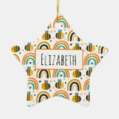 Cute Bumble Bee and Rainbows Pattern Keramisch Ornament (Voorkant)