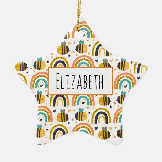 Cute Bumble Bee and Rainbows Pattern Keramisch Ornament (Voorkant)