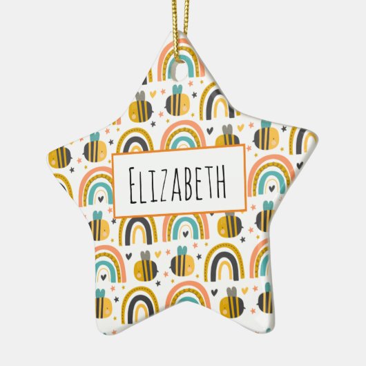 Cute Bumble Bee and Rainbows Pattern Keramisch Ornament (Links)