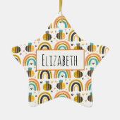 Cute Bumble Bee and Rainbows Pattern Keramisch Ornament (Achterkant)