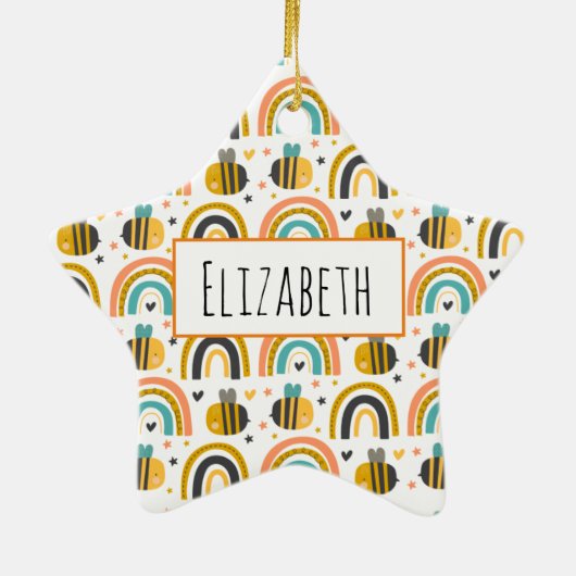 Cute Bumble Bee and Rainbows Pattern Keramisch Ornament (Achterkant)
