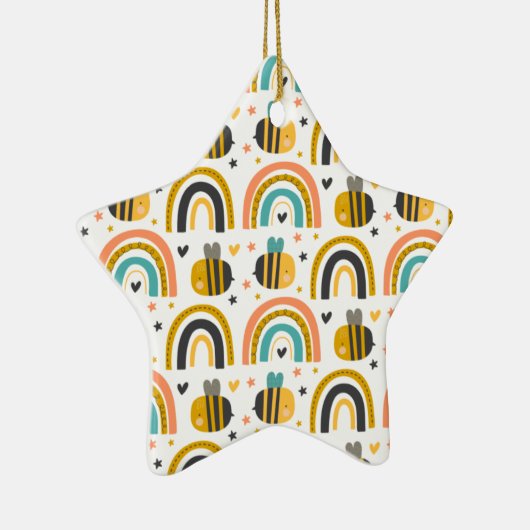 Cute Bumble Bee and Rainbows Pattern Keramisch Ornament (Rechts)
