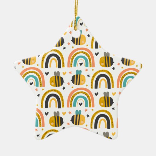 Cute Bumble Bee and Rainbows Pattern Keramisch Ornament (Voorkant)