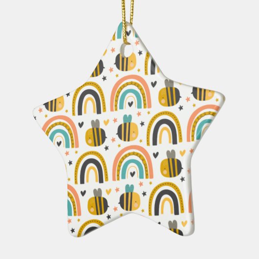 Cute Bumble Bee and Rainbows Pattern Keramisch Ornament (Links)