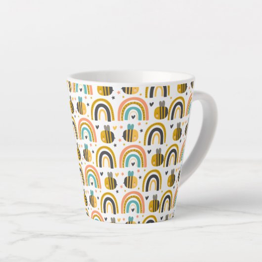 Cute Bumble Bee and Rainbows Pattern Latte Mok (Rechterhoek)