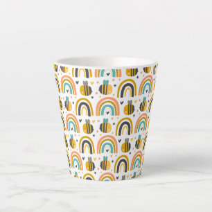 Cute Bumble Bee and Rainbows Pattern Latte Mok