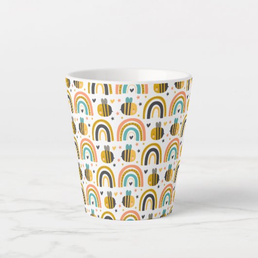 Cute Bumble Bee and Rainbows Pattern Latte Mok (Voorkant)