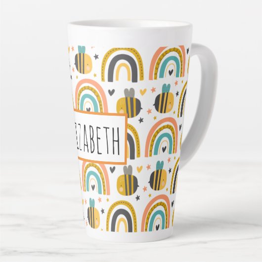 Cute Bumble Bee and Rainbows Pattern Latte Mok (Rechterhoek)
