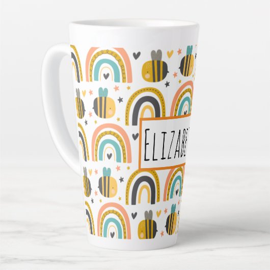 Cute Bumble Bee and Rainbows Pattern Latte Mok (Linkerhoek)