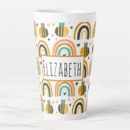 Cute Bumble Bee and Rainbows Pattern Latte Mok