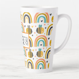 Cute Bumble Bee and Rainbows Pattern Latte Mok