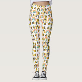 Cute Bumble Bee and Rainbows Pattern Leggings