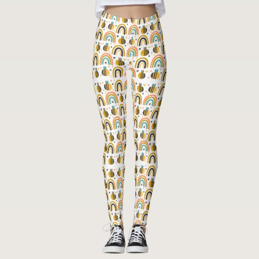 Cute Bumble Bee and Rainbows Pattern Leggings (Voorkant)