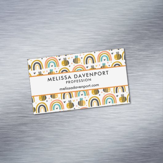 Cute Bumble Bee and Rainbows Pattern Magnetisch Visitekaartje (Voorbeeld)