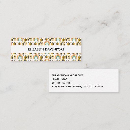 Cute Bumble Bee and Rainbows Pattern Mini Visitekaartje (Voorkant / Achterkant)