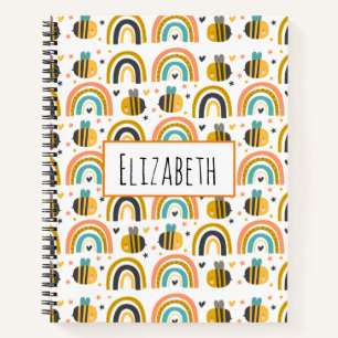 Cute Bumble Bee and Rainbows Pattern Notitieboek