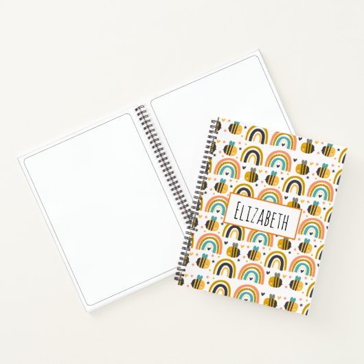 Cute Bumble Bee and Rainbows Pattern Notitieboek (Binnen)