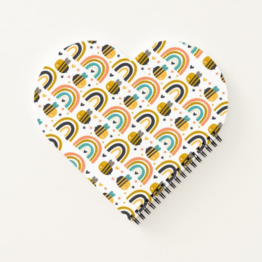 Cute Bumble Bee and Rainbows Pattern Notitieboek (Achterkant)