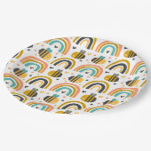 Cute Bumble Bee and Rainbows Pattern Papieren Bordje (Gekanteld)