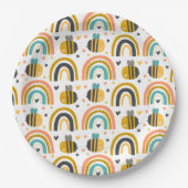 Cute Bumble Bee and Rainbows Pattern Papieren Bordje (Voorkant)