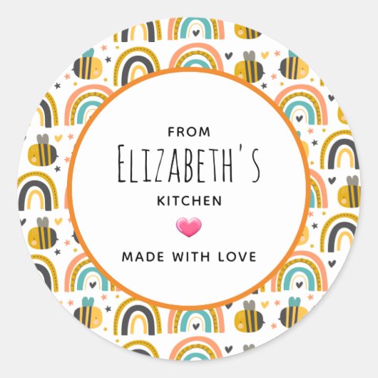 Cute Bumble Bee and Rainbows Pattern Ronde Sticker (Voorkant)