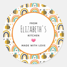 Cute Bumble Bee and Rainbows Pattern Ronde Sticker