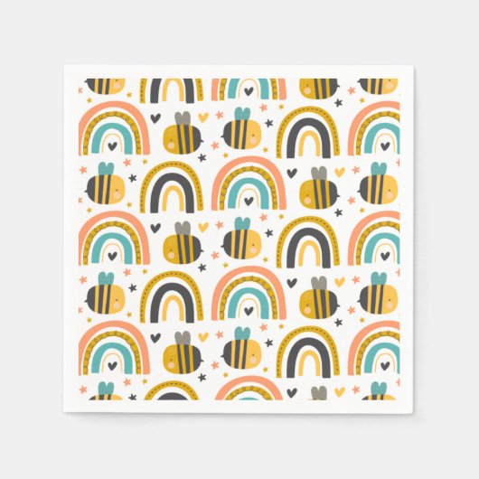 Cute Bumble Bee and Rainbows Pattern Servet (Voorkant)