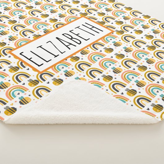 Cute Bumble Bee and Rainbows Pattern Sherpa Deken (3/4)