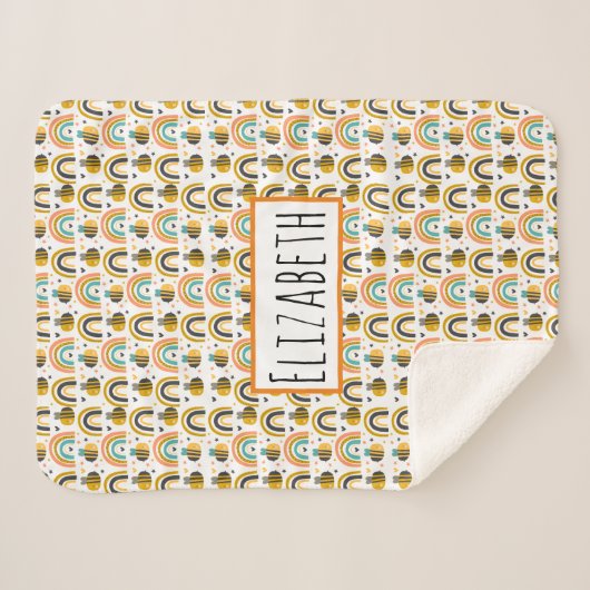 Cute Bumble Bee and Rainbows Pattern Sherpa Deken (Voorkant (horizontaal))