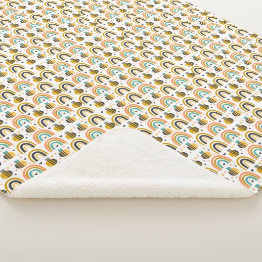 Cute Bumble Bee and Rainbows Pattern Sherpa Deken (3/4)