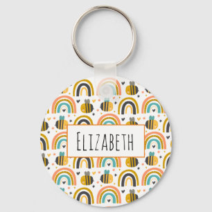 Cute Bumble Bee and Rainbows Pattern Sleutelhanger