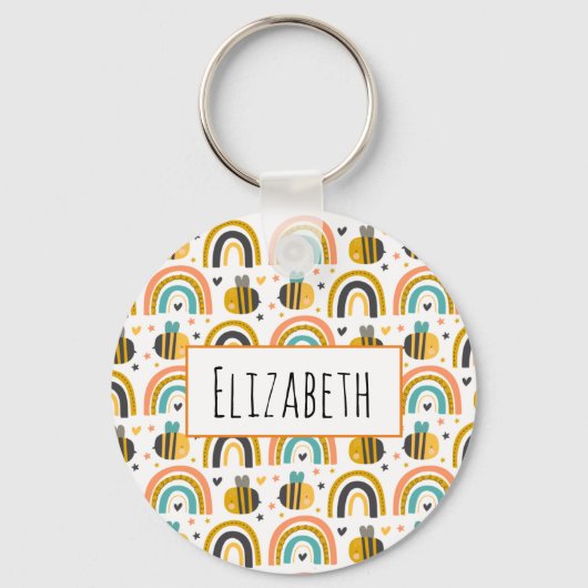 Cute Bumble Bee and Rainbows Pattern Sleutelhanger (Voorkant)