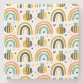 Cute Bumble Bee and Rainbows Pattern Stenen Onderzetter (Voorkant)